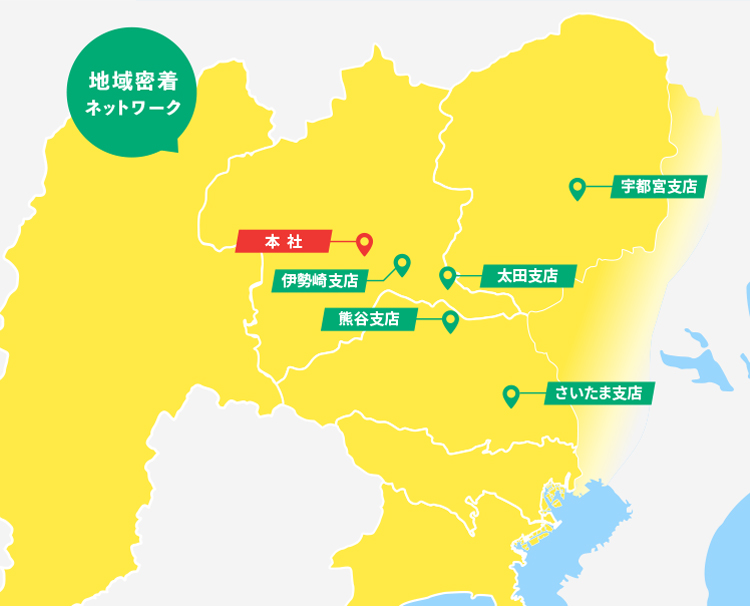 群馬県と近隣二県の地域密着ネットワーク